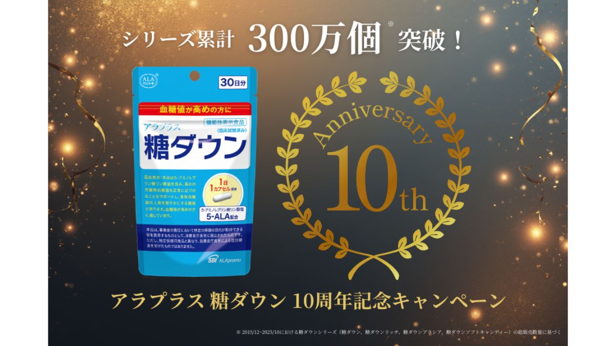 SBIアラプロモ、「アラプラス 糖ダウン」10周年記念 300万個突破